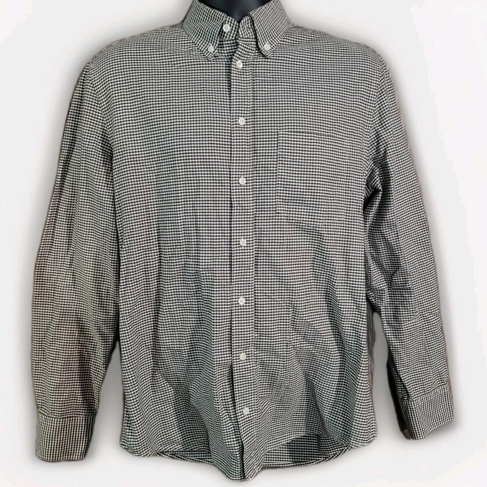 Everlane Men's Casual Button-Down Shirt Size L Gray/White Check Long Sleeve
